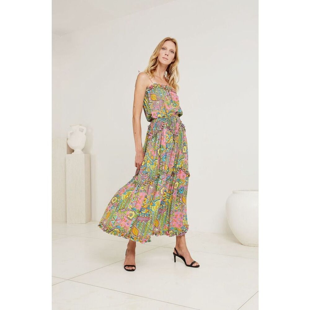 S/W/F Homecoming Dynamic Hacienda Print Dress Wedding Guest Brunch Size S NWOT